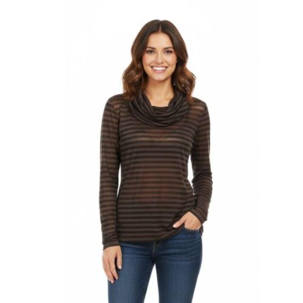 MARC AUREL brown black long sleeves light stripes top t-shirt blouse EUR…